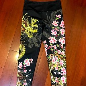 Dragon and Cherry Blossom Asian Leggings.